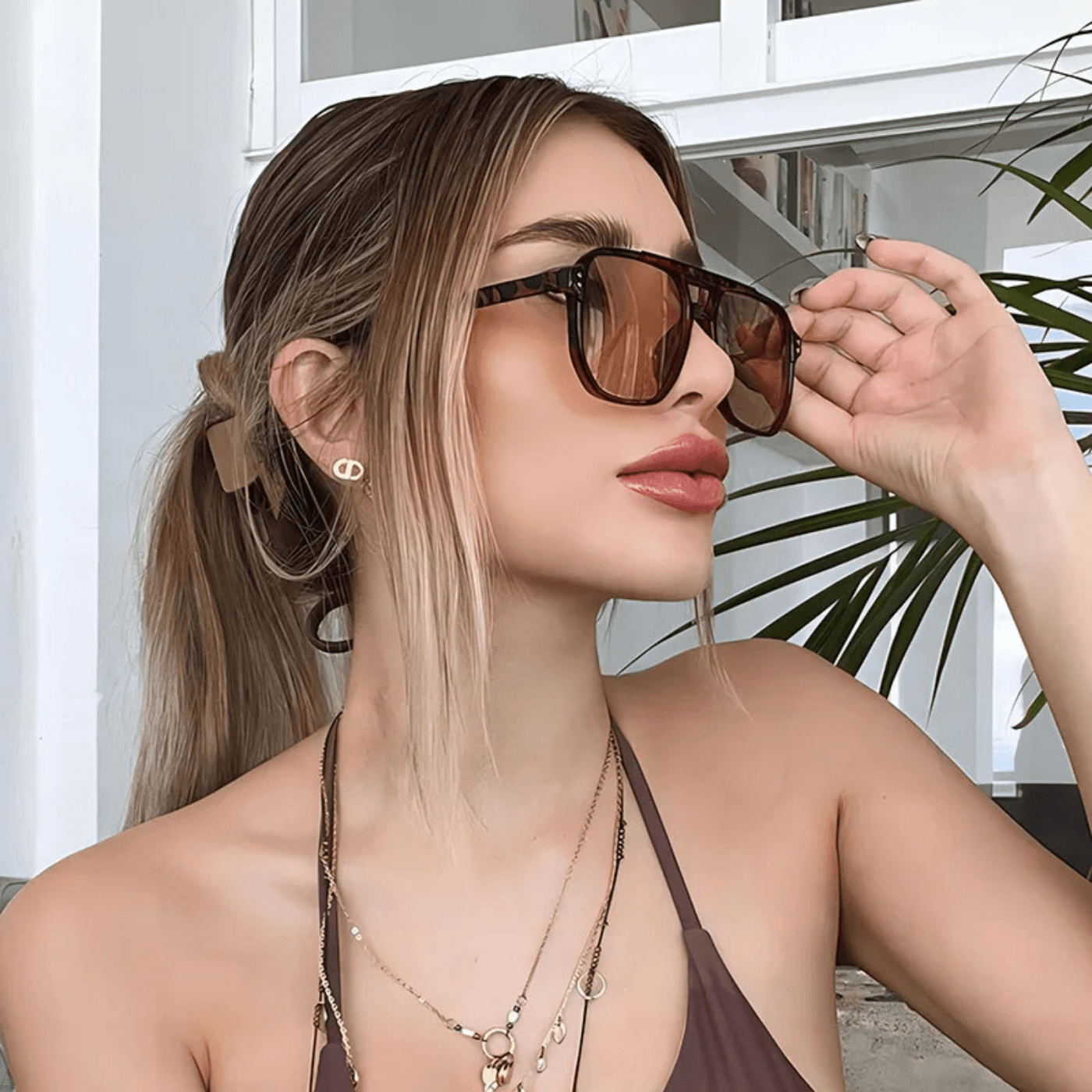 Óculos de Sol Quadrado Azul - Modelo Aurora